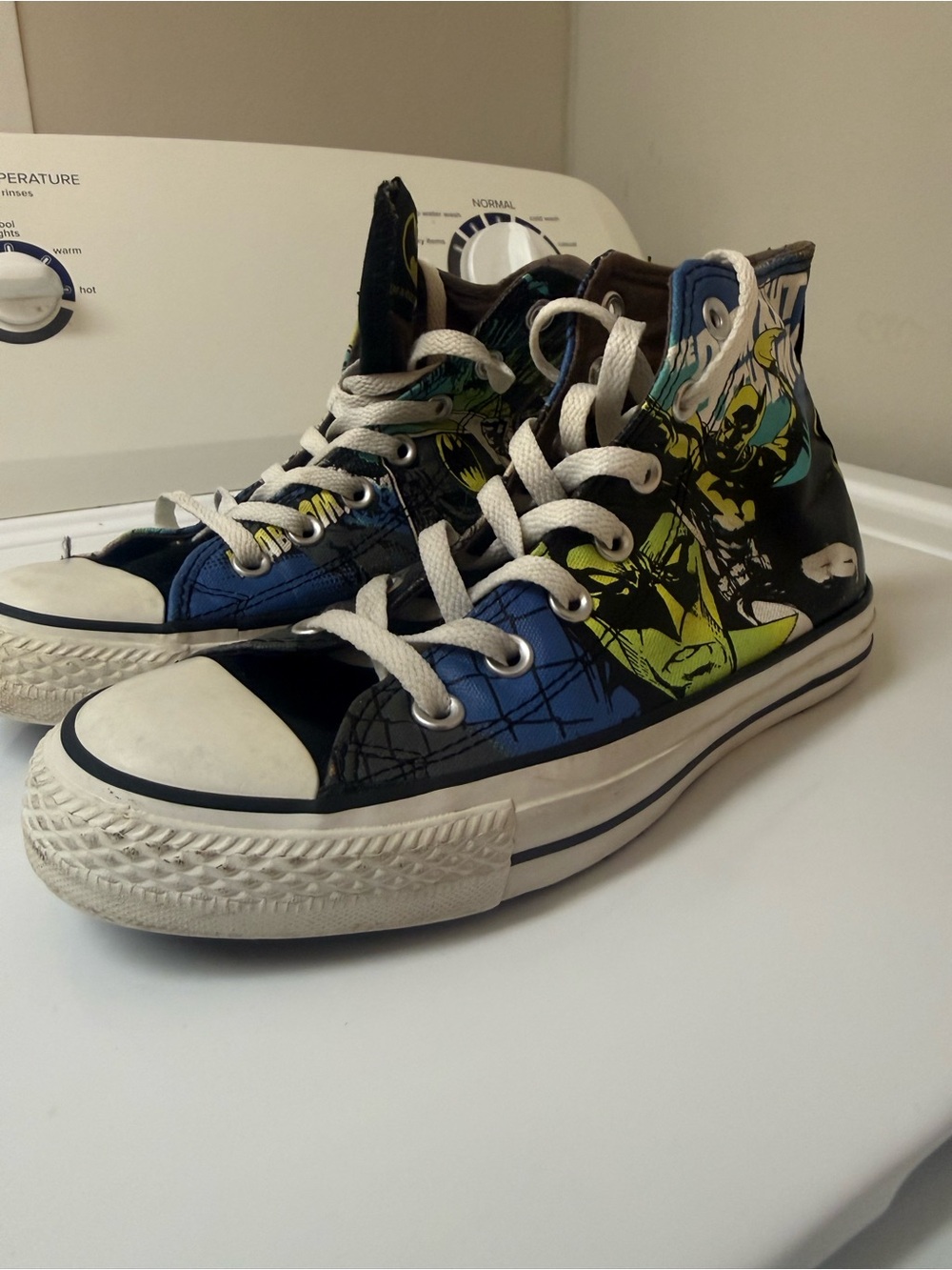 Converse High Top Sneakers in Blue, Black, White and Neon Green Graphic